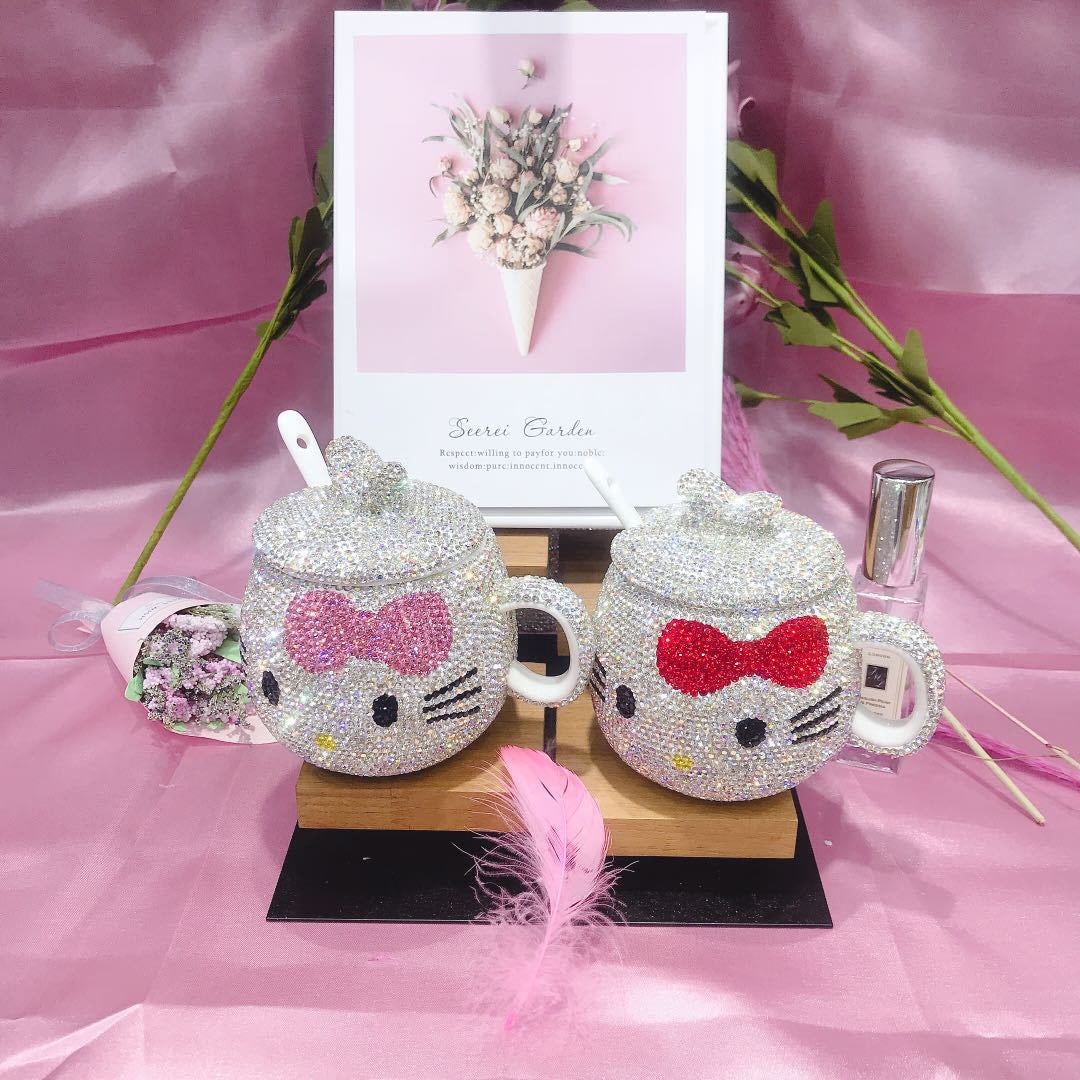 Creative Mug Cute Cat Style Diamond Inlaid Ceramic Luxury Coffee Cup acacuss