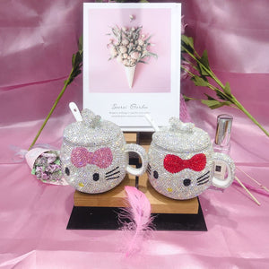 Creative Mug Cute Cat Style Diamond Inlaid Ceramic Luxury Coffee Cup acacuss
