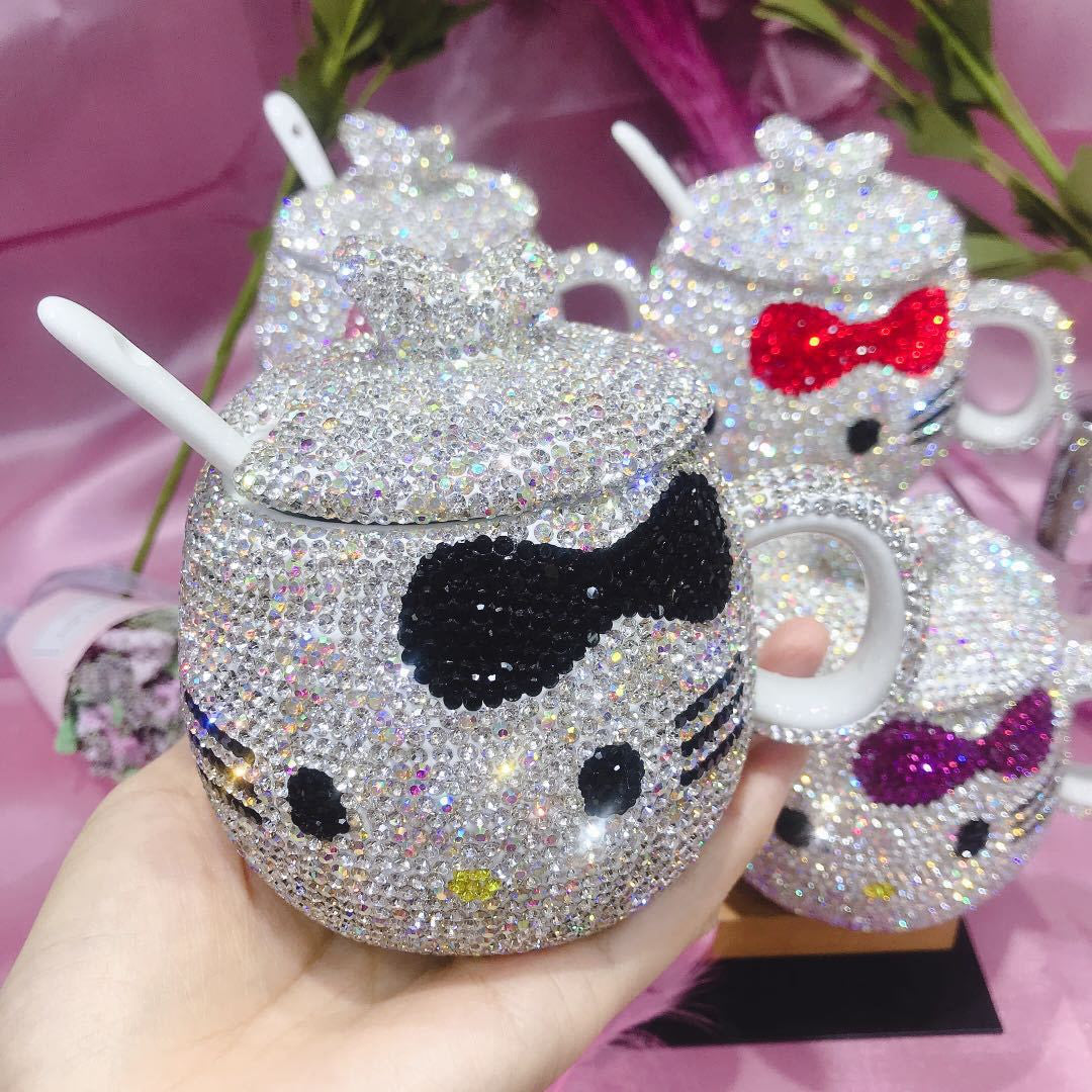 Creative Mug Cute Cat Style Diamond Inlaid Ceramic Luxury Coffee Cup acacuss