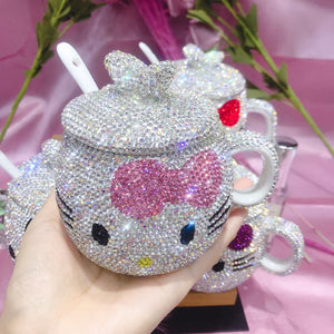 Creative Mug Cute Cat Style Diamond Inlaid Ceramic Luxury Coffee Cup acacuss