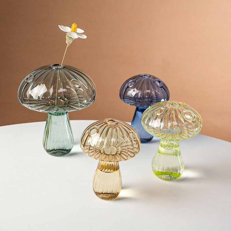 Creative Mushroom Glass Vase Plant Hydroponic Terrarium Art Plant Hydroponic Table Vase Glass Crafts DIY Aromatherapy Bottle acacuss