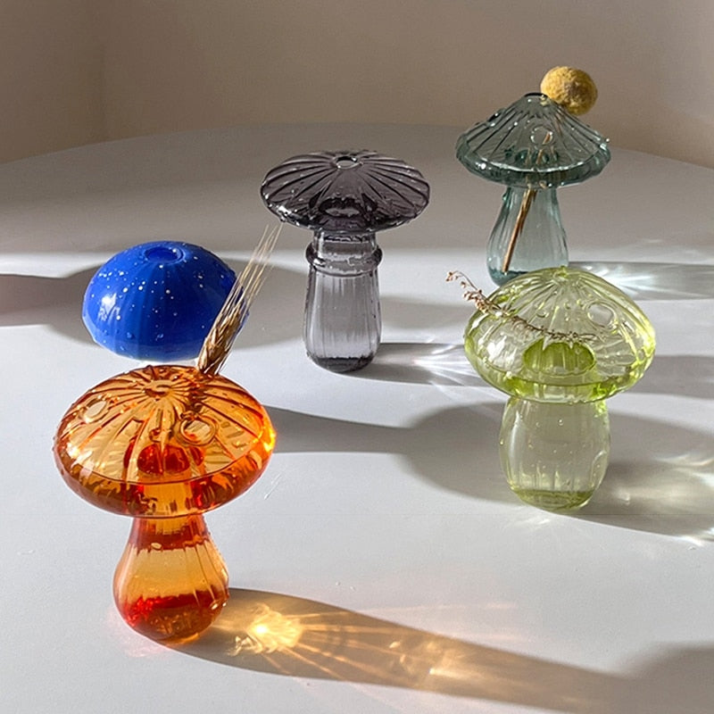 Creative Mushroom Glass Vase Plant Hydroponic Terrarium Art Plant Hydroponic Table Vase Glass Crafts DIY Aromatherapy Bottle acacuss