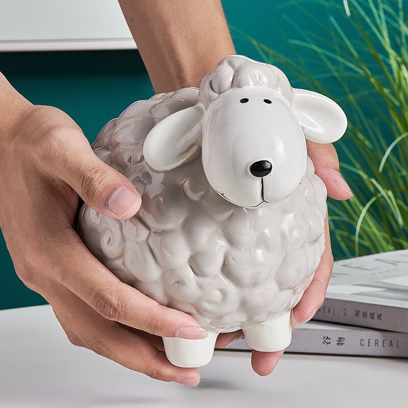 Creative Nordic KawaiiCartoon  Little Sheep Piggy Bank Children's Room Desk Savings Box Decoration Coin Storage Animal Ornaments acacuss