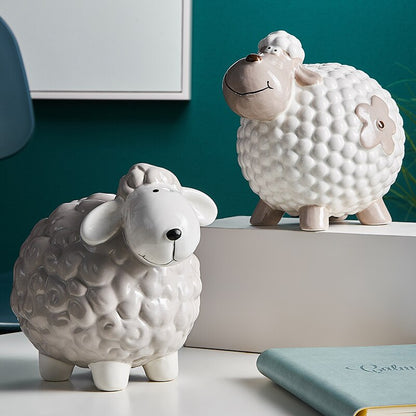 Creative Nordic KawaiiCartoon  Little Sheep Piggy Bank Children's Room Desk Savings Box Decoration Coin Storage Animal Ornaments acacuss