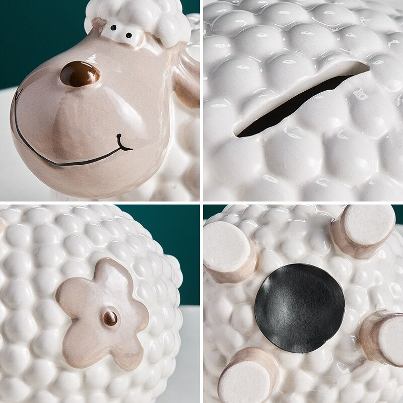 Creative Nordic KawaiiCartoon  Little Sheep Piggy Bank Children's Room Desk Savings Box Decoration Coin Storage Animal Ornaments acacuss