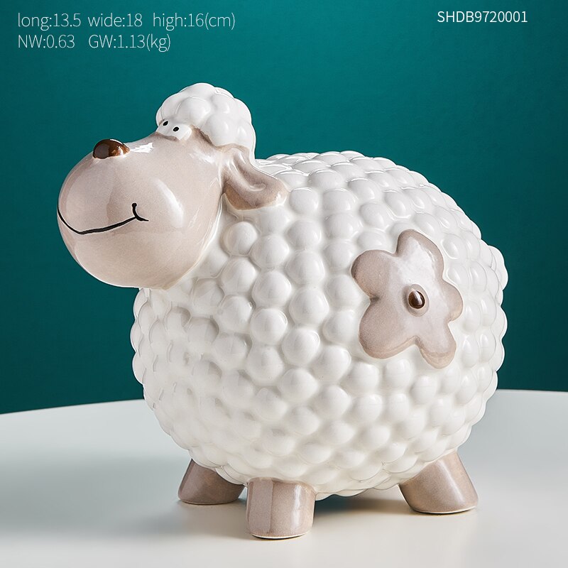 Creative Nordic KawaiiCartoon  Little Sheep Piggy Bank Children's Room Desk Savings Box Decoration Coin Storage Animal Ornaments acacuss
