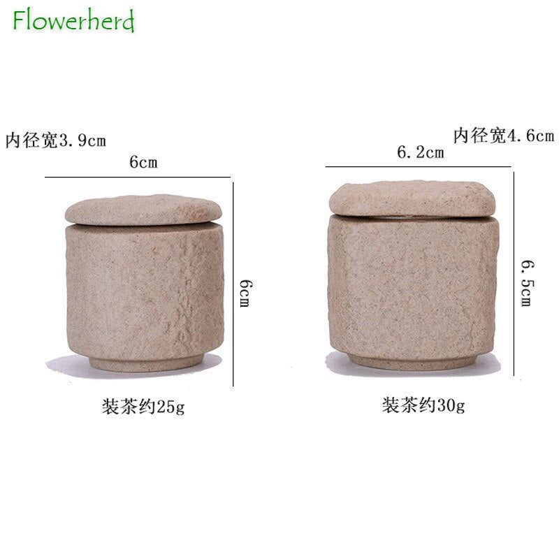 Creative Quartet Ceramic Tea Caddy Retro Chinese Coarse Pottery Tea Storage Imitation Stone Grain Sealed Black Tea Container acacuss