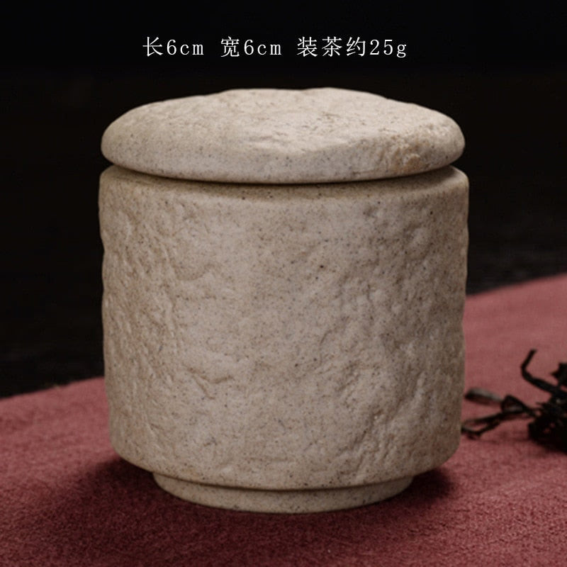 Creative Quartet Ceramic Tea Caddy Retro Chinese Coarse Pottery Tea Storage Imitation Stone Grain Sealed Black Tea Container acacuss