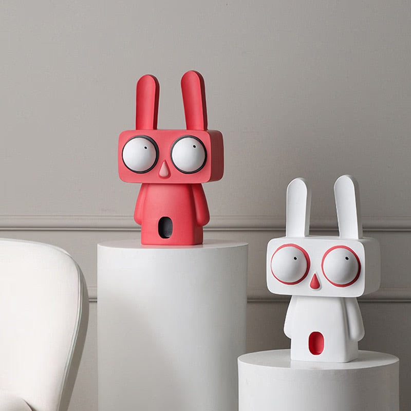 Creative Rabbit Statue Resin Abstract Cartoon Figurines Desktop Animal Crafts Ornaments Home Living Room Porch Decoration Gifts acacuss