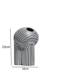 Creative Resin Crafts Black and White Stripes Art Vase Table Decoration Living Room Decoration Abstract Flower Home Decorations acacuss