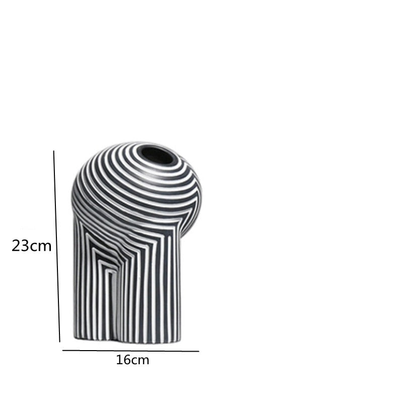 Creative Resin Crafts Black and White Stripes Art Vase Table Decoration Living Room Decoration Abstract Flower Home Decorations acacuss