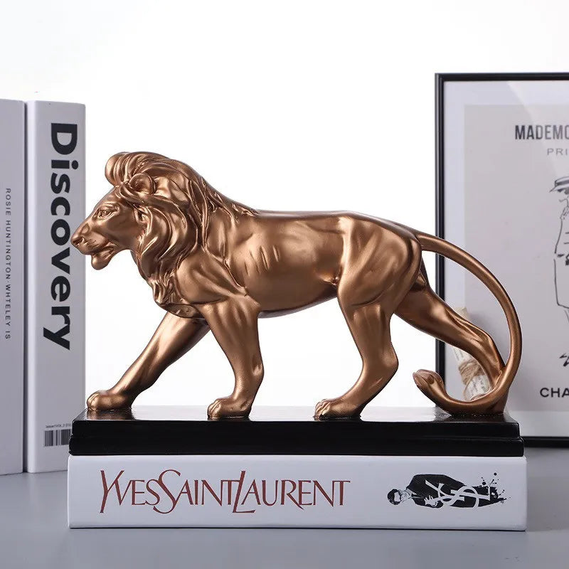 Creative Resin Male Lion Statue Decoration Figurines Study Room Ornament Sculpture Animals Crafts Home Jewelry Decor Gift acacuss