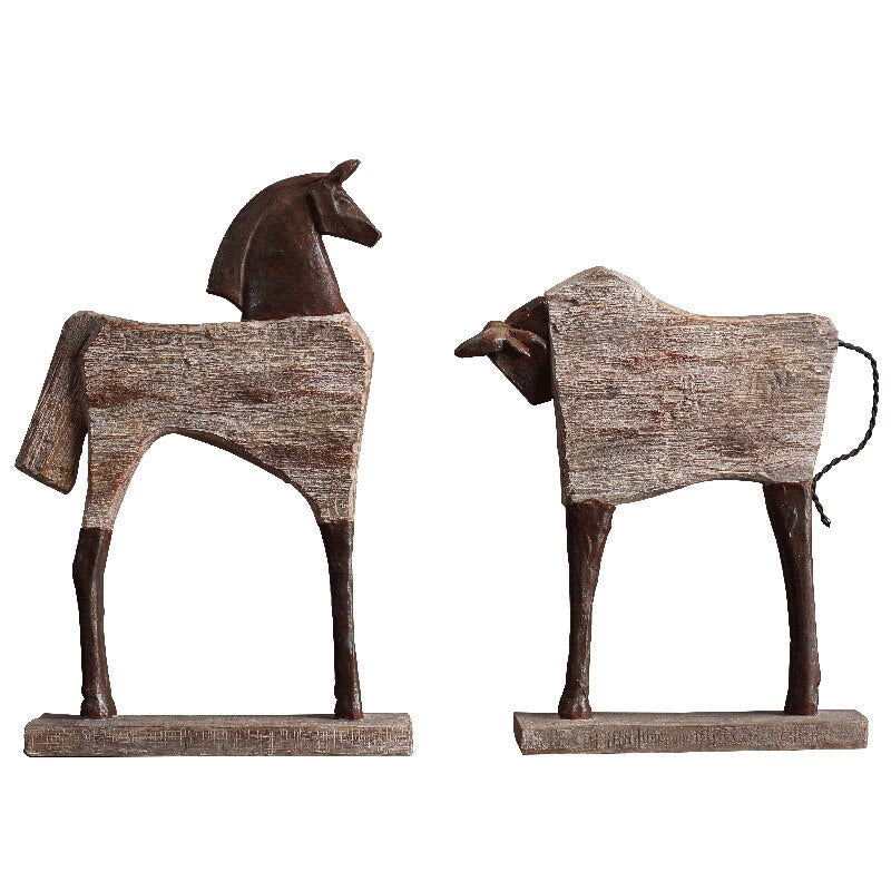 Creative Resin Ornaments The Horse Horse Simulated Animal Sculpture Wood Grain Road Handmade Arts Crafts Decorative Figurines acacuss