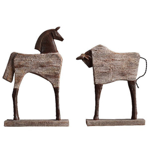 Creative Resin Ornaments The Horse Horse Simulated Animal Sculpture Wood Grain Road Handmade Arts Crafts Decorative Figurines acacuss