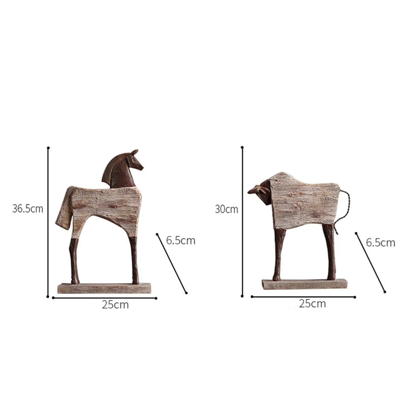Creative Resin Ornaments The Horse Horse Simulated Animal Sculpture Wood Grain Road Handmade Arts Crafts Decorative Figurines acacuss