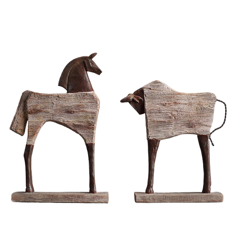 Creative Resin Ornaments The Horse Horse Simulated Animal Sculpture Wood Grain Road Handmade Arts Crafts Decorative Figurines acacuss