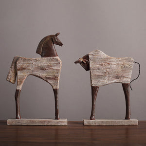 Creative Resin Ornaments The Horse Horse Simulated Animal Sculpture Wood Grain Road Handmade Arts Crafts Decorative Figurines acacuss