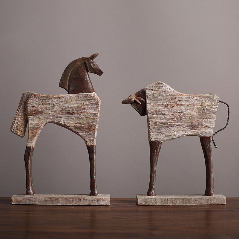Creative Resin Ornaments The Horse Horse Simulated Animal Sculpture Wood Grain Road Handmade Arts Crafts Decorative Figurines acacuss