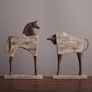 Creative Resin Ornaments The Horse Horse Simulated Animal Sculpture Wood Grain Road Handmade Arts Crafts Decorative Figurines acacuss