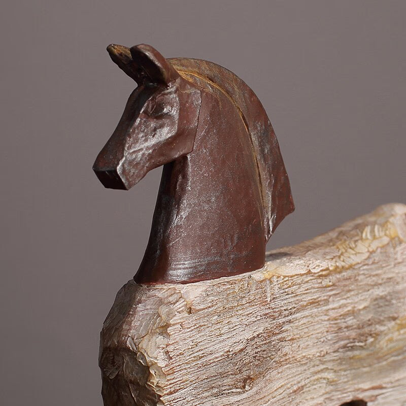 Creative Resin Ornaments The Horse Horse Simulated Animal Sculpture Wood Grain Road Handmade Arts Crafts Decorative Figurines acacuss