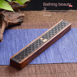 Creative Retro Black Home Office Wooden Incense Holder Incense Burner Traditional Chinese Type Wood Handmade Carving Censer Box acacuss