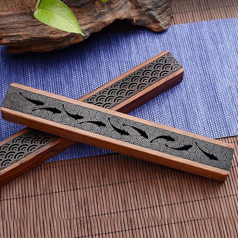 Creative Retro Black Home Office Wooden Incense Holder Incense Burner Traditional Chinese Type Wood Handmade Carving Censer Box acacuss