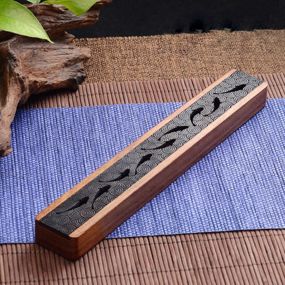 Creative Retro Black Home Office Wooden Incense Holder Incense Burner Traditional Chinese Type Wood Handmade Carving Censer Box acacuss