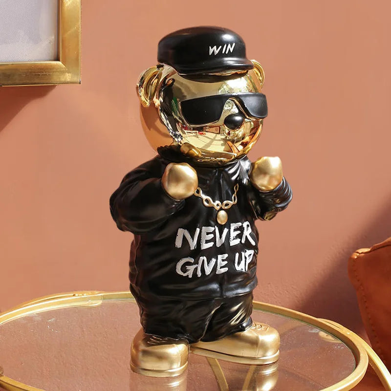 Creative Rich Golden Bear Statue Never Give Up Spirit Sculpture For Home Decoration Electroplating Animal Crafts Birthday Gifts acacuss