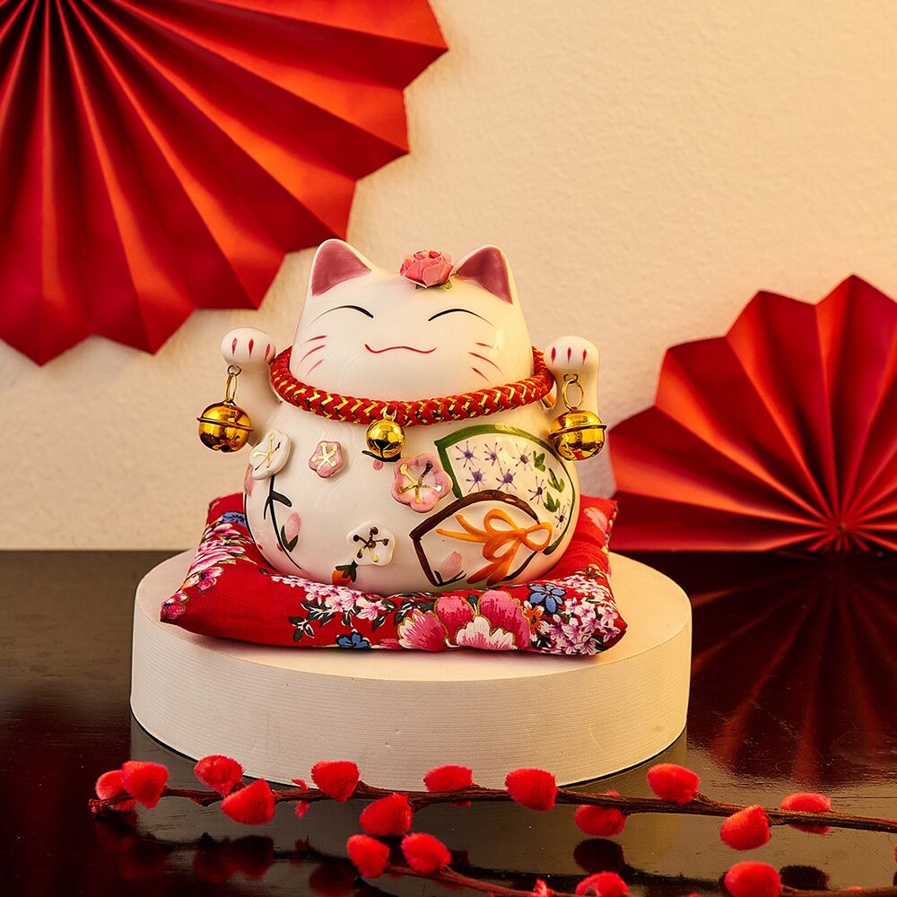 Creative Room Ceramic Maneki Neko Piggy Bank Japanese Lucky Cat Feng Shui Home Fortune Money Box Living Room Decoration Gifts acacuss