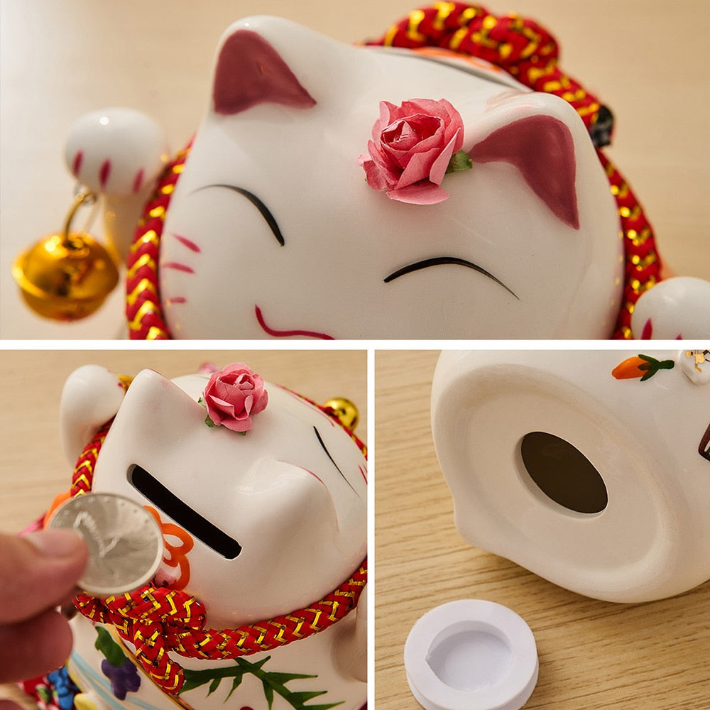 Creative Room Ceramic Maneki Neko Piggy Bank Japanese Lucky Cat Feng Shui Home Fortune Money Box Living Room Decoration Gifts acacuss