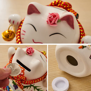Creative Room Ceramic Maneki Neko Piggy Bank Japanese Lucky Cat Feng Shui Home Fortune Money Box Living Room Decoration Gifts acacuss