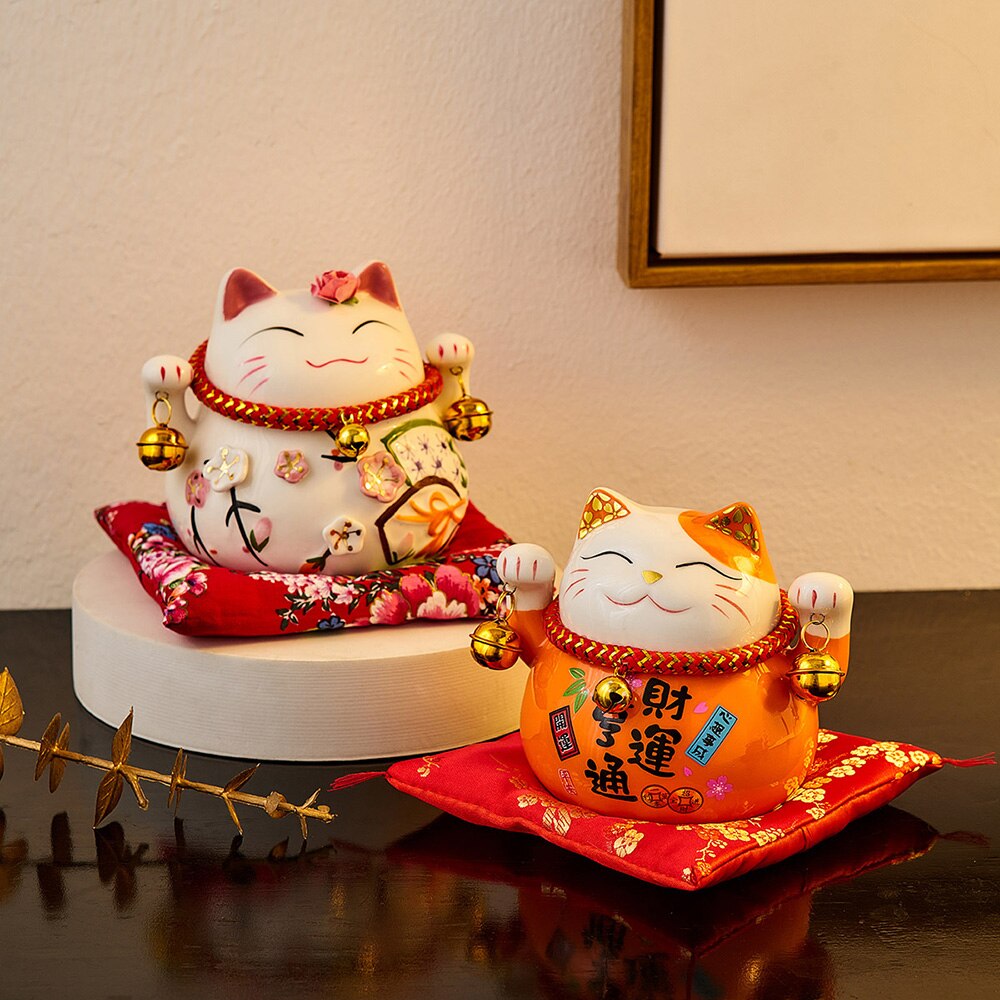 Creative Room Ceramic Maneki Neko Piggy Bank Japanese Lucky Cat Feng Shui Home Fortune Money Box Living Room Decoration Gifts acacuss