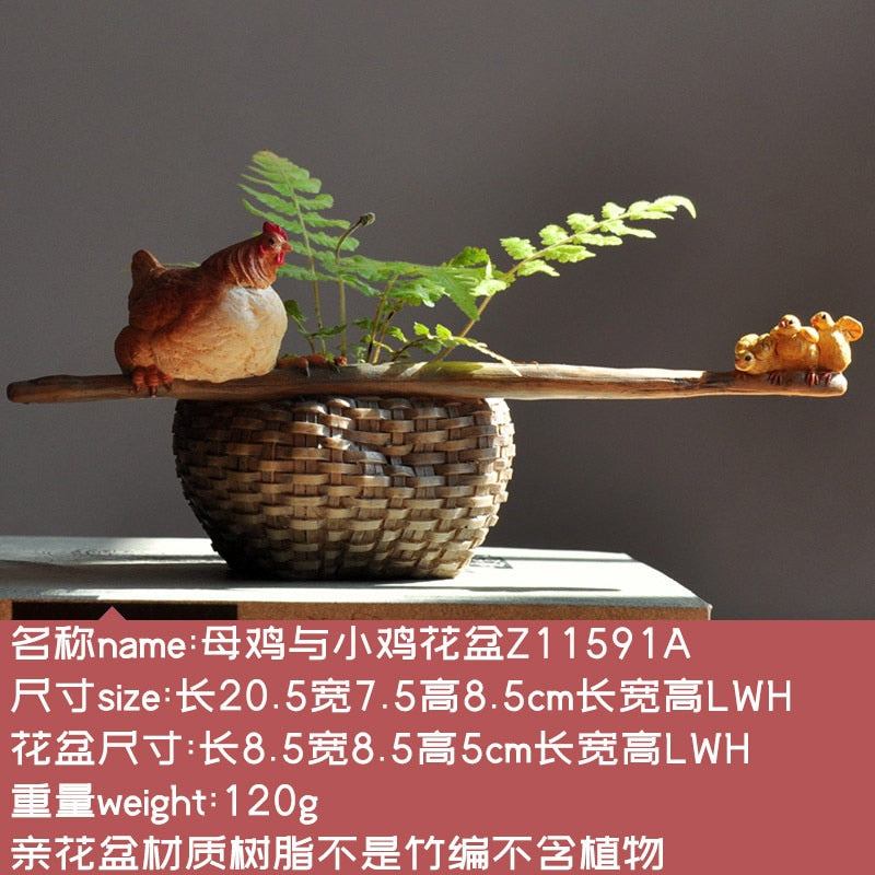 Creative Simulation Animal Decorations For Home Chicken Animal Flowerpot Succulent Plant Balcony Ornament Office Desktop Gifts acacuss