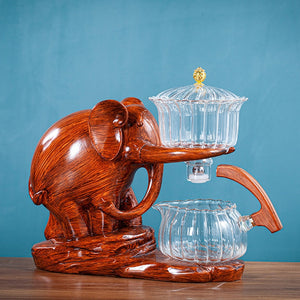 Creative Tea Set Elephant Shape Automatic Tea Set Pu'er Oolong Teapot And Cup Set Heat-resistant Glass Teapot With Base acacuss