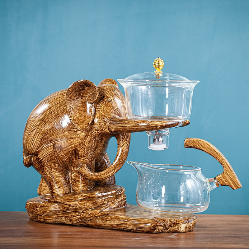 Creative Tea Set Elephant Shape Automatic Tea Set Pu'er Oolong Teapot And Cup Set Heat-resistant Glass Teapot With Base acacuss