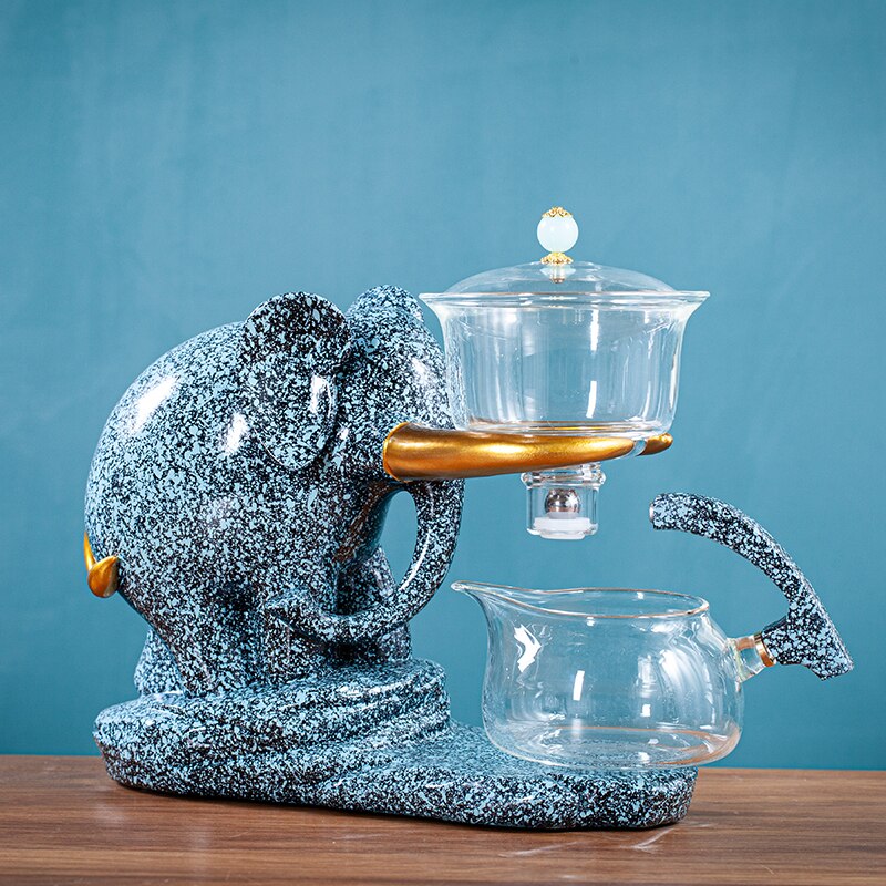 Creative Tea Set Elephant Shape Automatic Tea Set Pu'er Oolong Teapot And Cup Set Heat-resistant Glass Teapot With Base acacuss