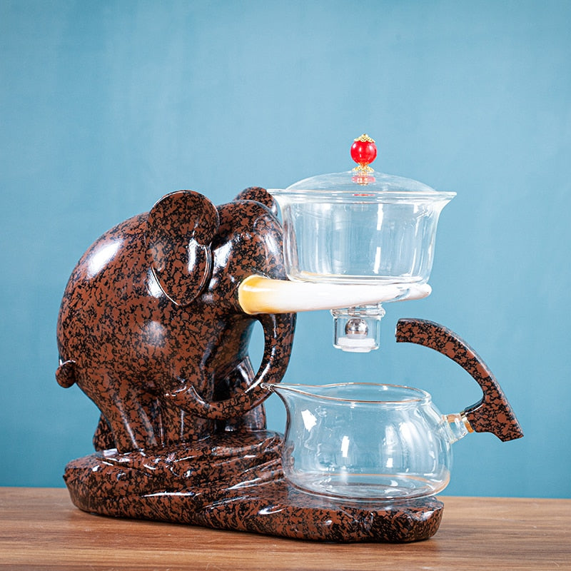 Creative Tea Set Elephant Shape Automatic Tea Set Pu'er Oolong Teapot And Cup Set Heat-resistant Glass Teapot With Base acacuss