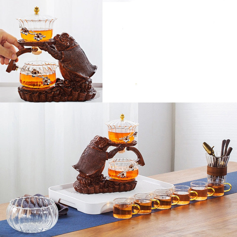 Creative Tea Toad Shape Teapot Automatic Tea Maker Pu'er Oolong Teapot And Cup Set Heat-resistant Glass Teapot Holder Base acacuss