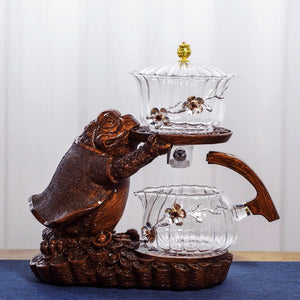 Creative Tea Toad Shape Teapot Automatic Tea Maker Pu'er Oolong Teapot And Cup Set Heat-resistant Glass Teapot Holder Base acacuss