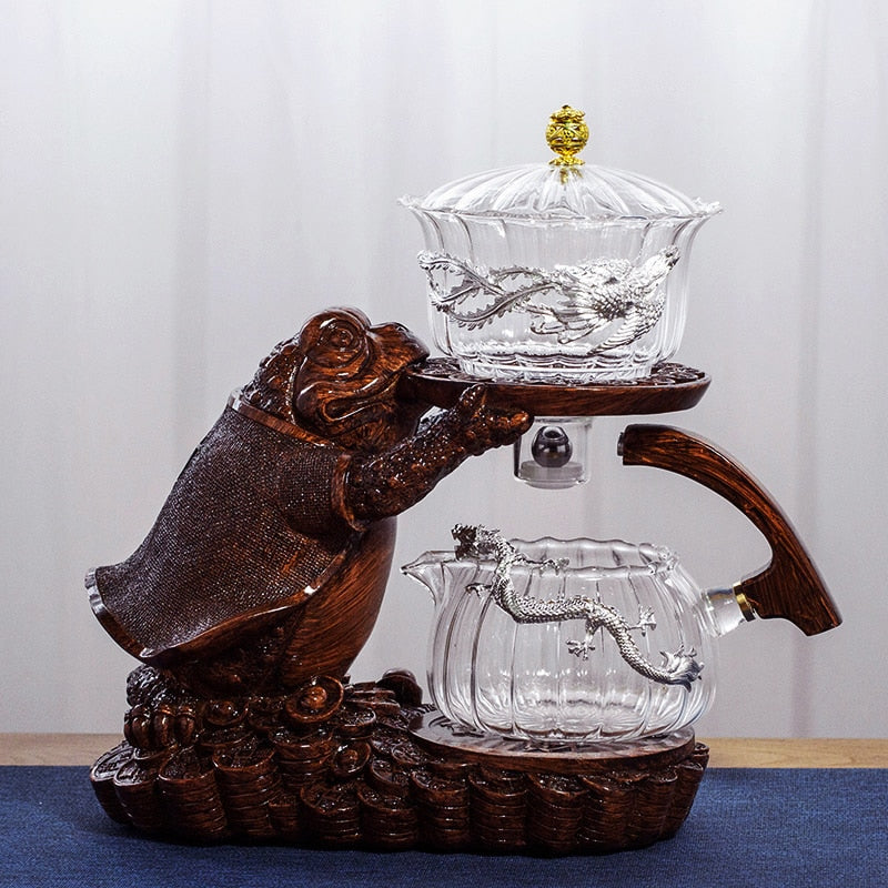 Creative Tea Toad Shape Teapot Automatic Tea Maker Pu'er Oolong Teapot And Cup Set Heat-resistant Glass Teapot Holder Base acacuss