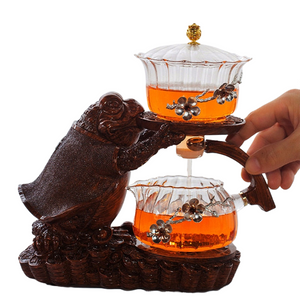 Creative Tea Toad Shape Teapot Automatic Tea Maker Pu'er Oolong Teapot And Cup Set Heat-resistant Glass Teapot Holder Base acacuss