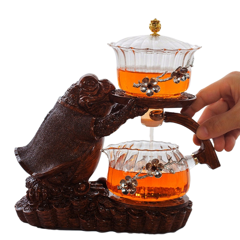Creative Tea Toad Shape Teapot Automatic Tea Maker Pu'er Oolong Teapot And Cup Set Heat-resistant Glass Teapot Holder Base acacuss