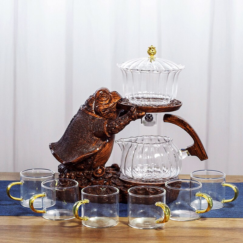 Creative Tea Toad Shape Teapot Automatic Tea Maker Pu'er Oolong Teapot And Cup Set Heat-resistant Glass Teapot Holder Base acacuss