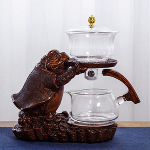 Creative Tea Toad Shape Teapot Automatic Tea Maker Pu'er Oolong Teapot And Cup Set Heat-resistant Glass Teapot Holder Base acacuss