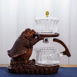 Creative Tea Toad Shape Teapot Automatic Tea Maker Pu'er Oolong Teapot And Cup Set Heat-resistant Glass Teapot Holder Base acacuss