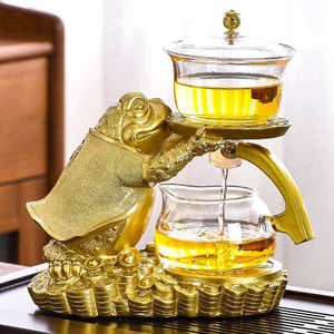 Creative Tea Toad Shape Teapot Automatic Tea Maker Pu'er Oolong Teapot And Cup Set Heat-resistant Glass Teapot Holder Base acacuss