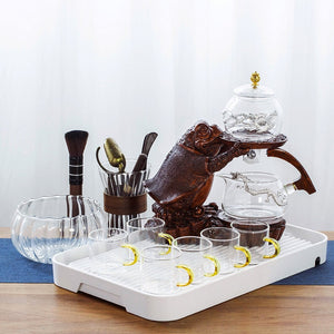 Creative Tea Toad Shape Teapot Automatic Tea Maker Pu'er Oolong Teapot And Cup Set Heat-resistant Glass Teapot Holder Base acacuss