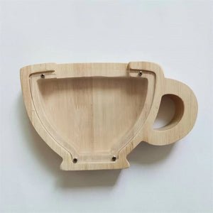 Creative Wooden Teacup Shape Piggy Bank Decoration Coffee Shop Coffee Bean Decoration Storage Tank Tip Jar Home Decor acacuss