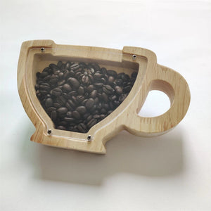 Creative Wooden Teacup Shape Piggy Bank Decoration Coffee Shop Coffee Bean Decoration Storage Tank Tip Jar Home Decor acacuss