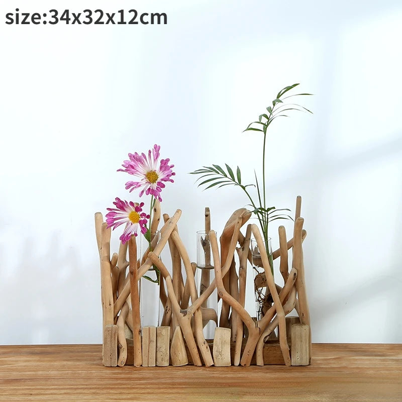 Creative Wooden Vase Decorated Solid Wood Flower Pot for Glass Hydroponic Home Decorative Vase Tabletop Home Decoration acacuss